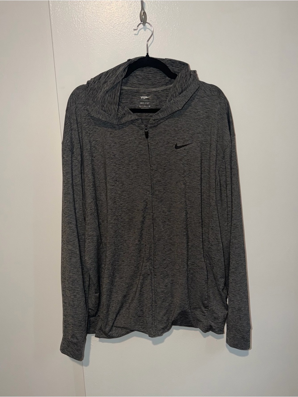 Unisex Grey Nike Dri-FIT “Yoga” Athletic Hoodie Full Zip Size XL